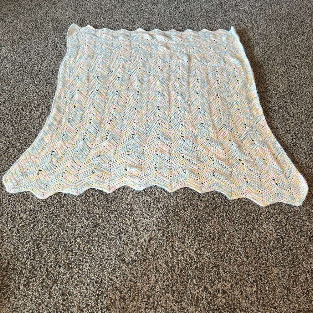 Vintage Hand Crocheted Rainbow Baby Blanket